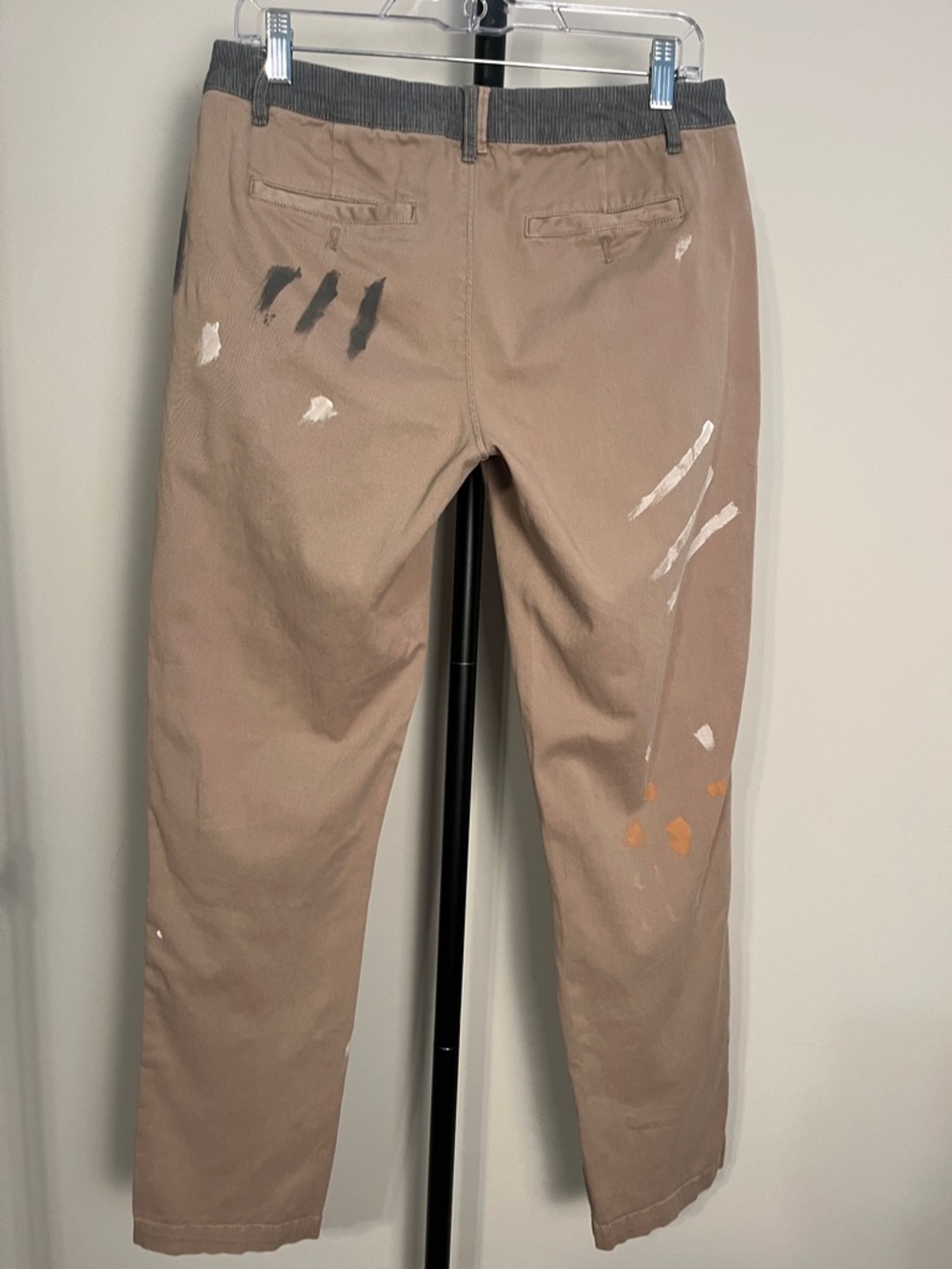 Anthro Pilcro Patchwork Painters Pants Khaki Tan Blue Pink Accents Hyphen Sz 28 - Picture 4 of 10